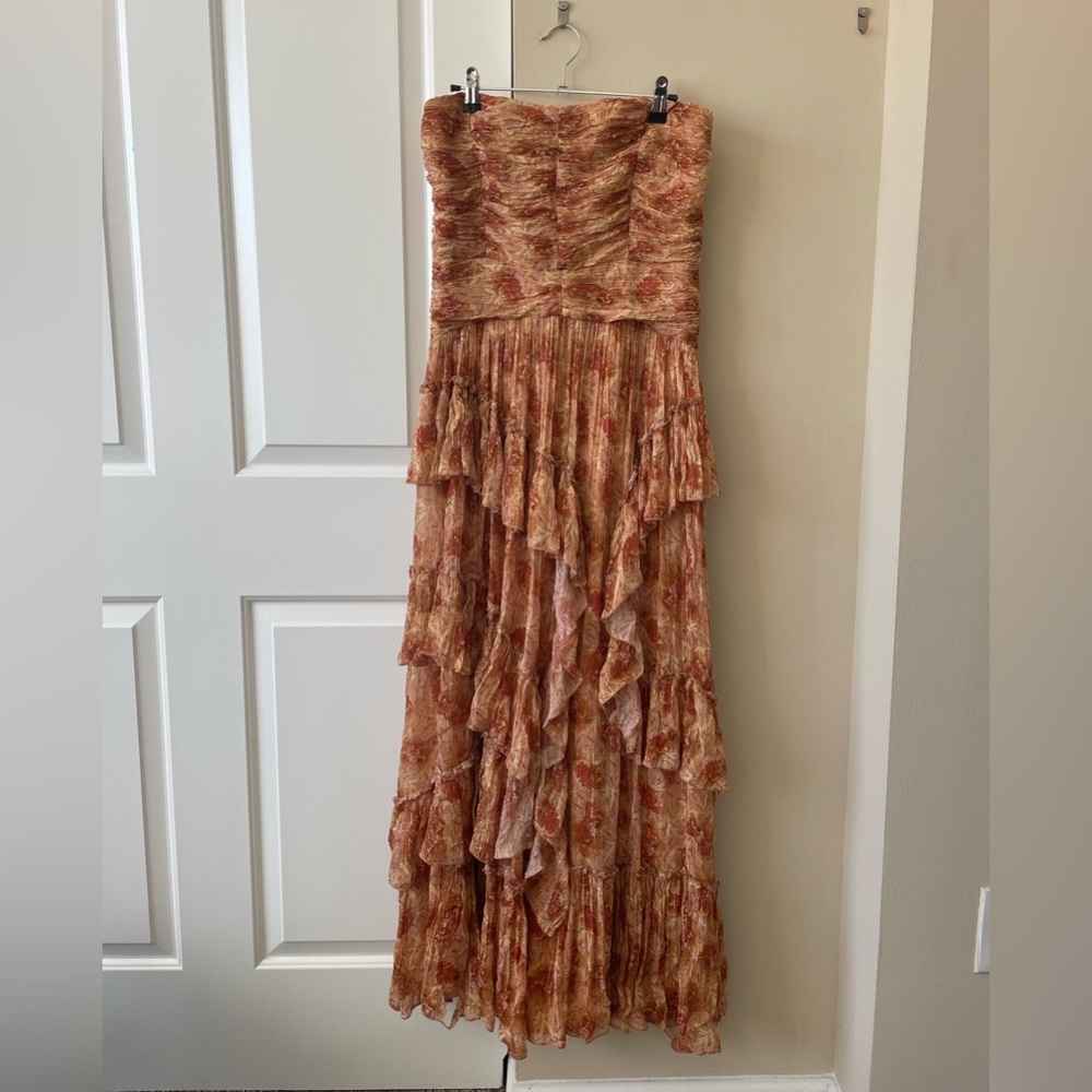 anthropologie x BHLDN jessa asymmetrical ruffled drop-waist gown